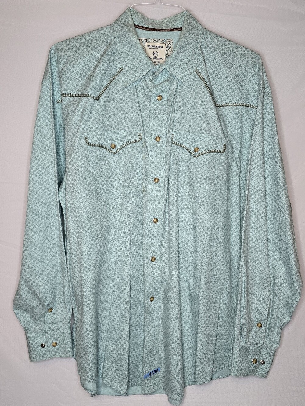 Rough Stock Panhandle Slim Mens XL Long Sleeve Western Snap Shirt Light Blue Vtg